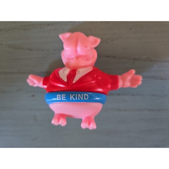 Waggles SMILE-N-OINK The Pig Figure Plastic Be Kind 3” Pink Pig Red Jacket Toy - Picture 7 of 7